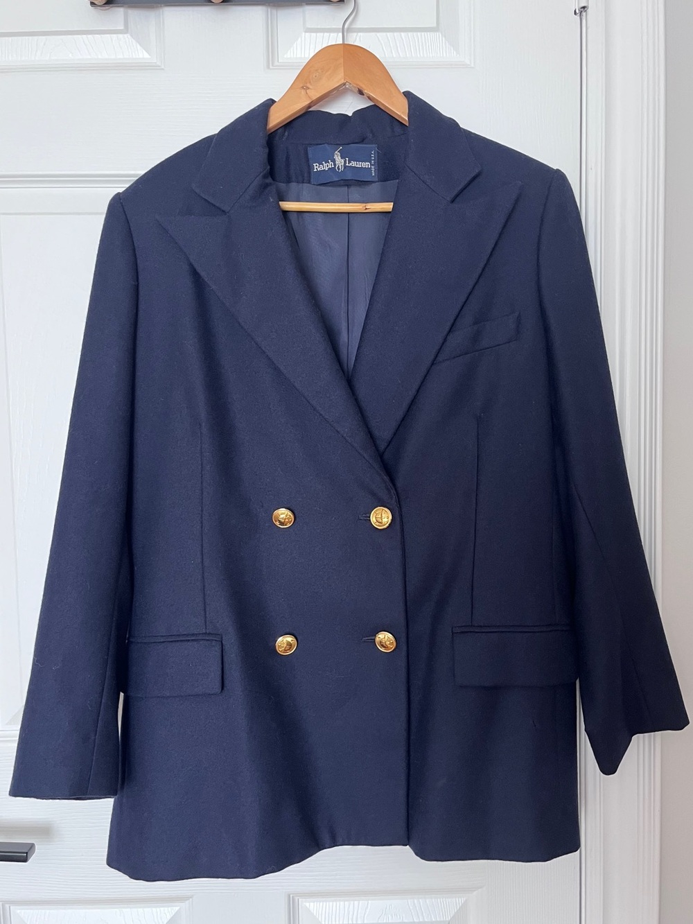 Vintage Ralph Lauren Navy Military Double-Breasted Wool Blazer